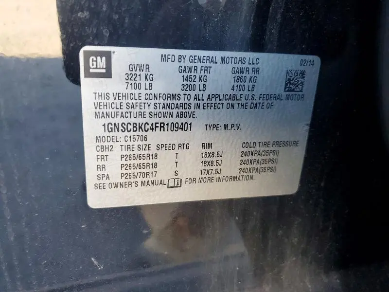 2015 CHEVROLET TAHOE C1500 LT  