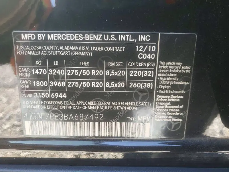 2011 MERCEDES-BENZ GL 450 4MATIC  