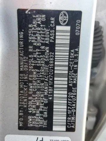 2012 TOYOTA CAMRY BASE  