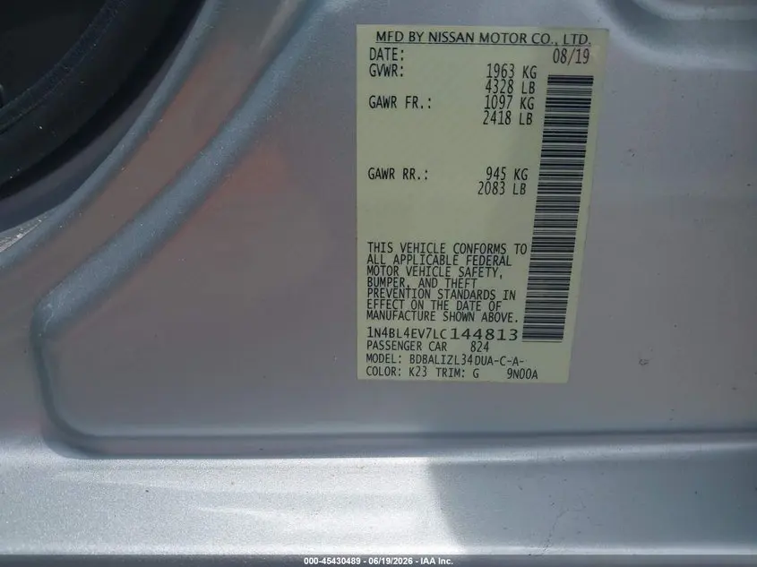 2020 NISSAN ALTIMA SL FWD