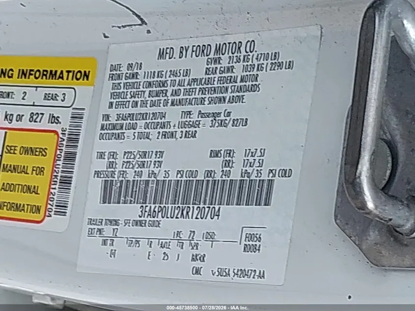 2019 FORD FUSION HYBRID SE