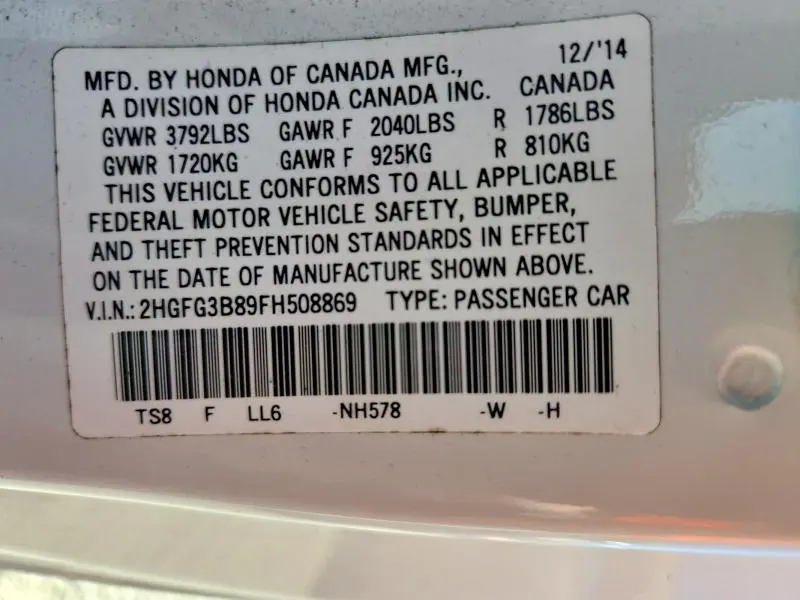 2015 HONDA CIVIC EX  