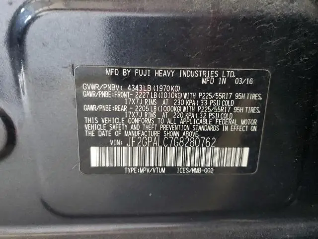 2016 SUBARU CROSSTREK LIMITED  