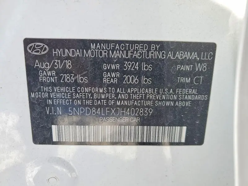 2018 HYUNDAI ELANTRA SEL  