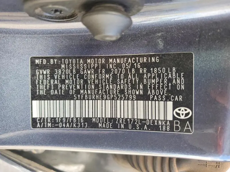 2016 TOYOTA COROLLA LE  