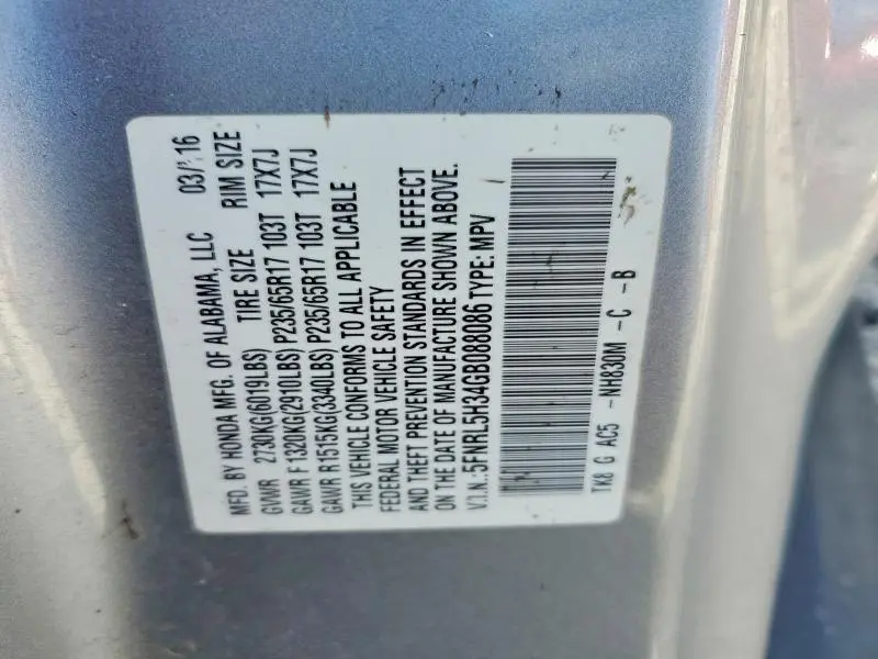 2016 HONDA ODYSSEY SE  