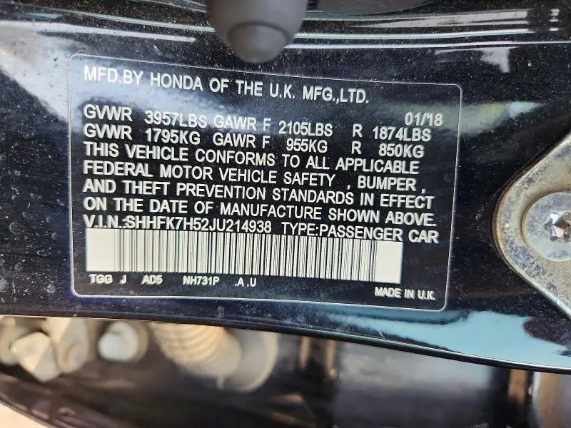 2018 HONDA CIVIC EX  