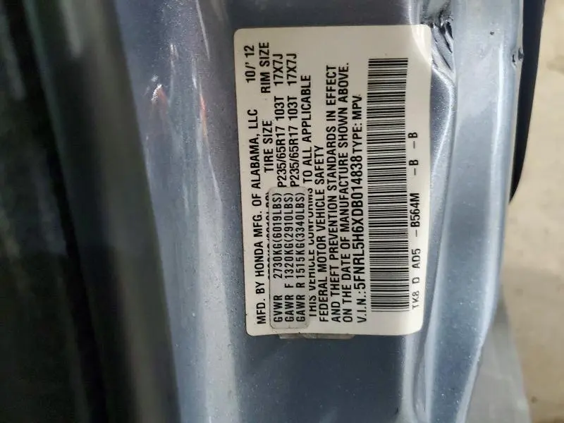 2013 HONDA ODYSSEY EXL  