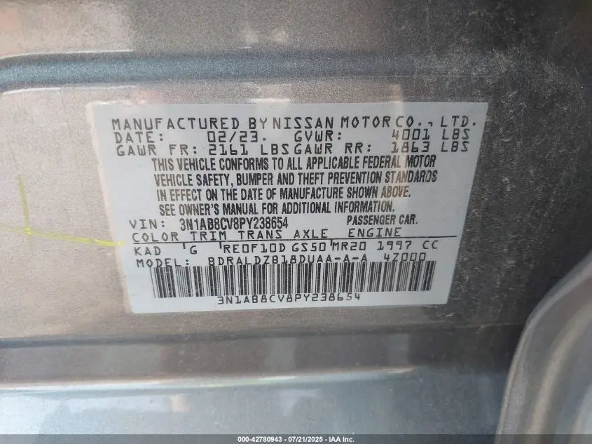 2023 NISSAN SENTRA SV XTRONIC CVT
