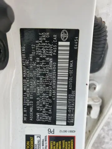 2012 TOYOTA CAMRY BASE  