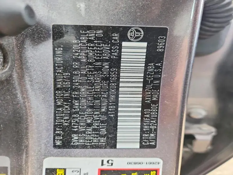 2019 TOYOTA CAMRY LE  