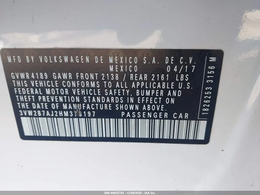 2017 VOLKSWAGEN JETTA 1.4T S