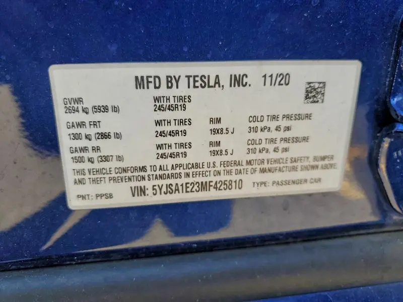 2021 TESLA MODEL S   