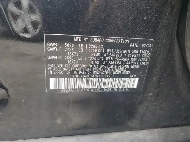 2020 SUBARU OUTBACK ONYX EDITION XT  