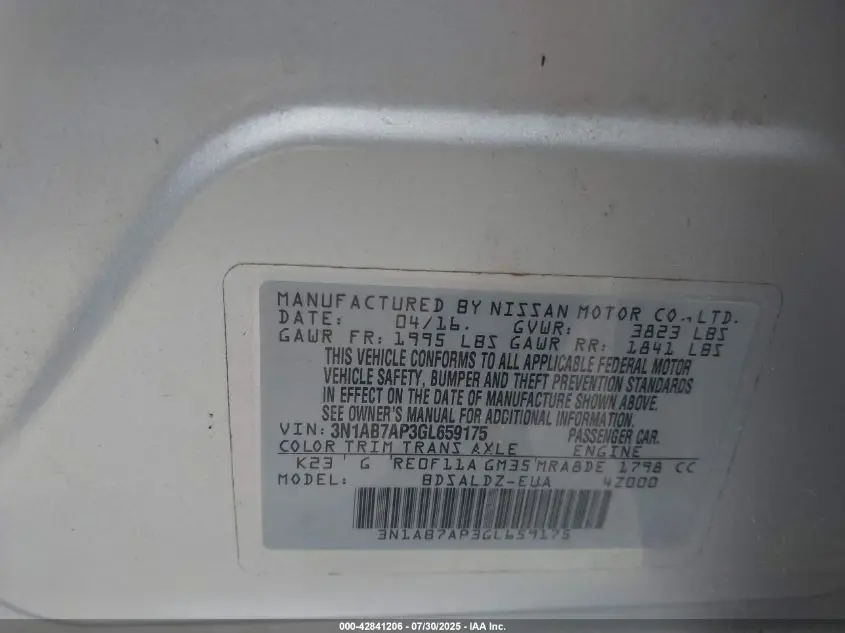 2016 NISSAN SENTRA SV