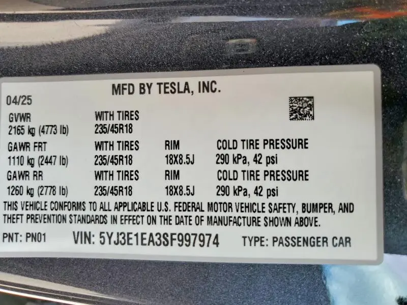 2025 TESLA MODEL 3   