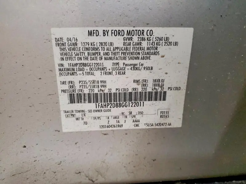 2016 FORD TAURUS SE  