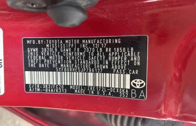 2018 TOYOTA COROLLA L  