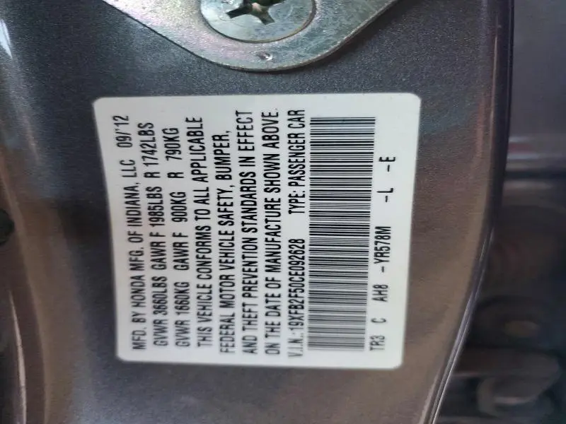 2012 HONDA CIVIC LX  