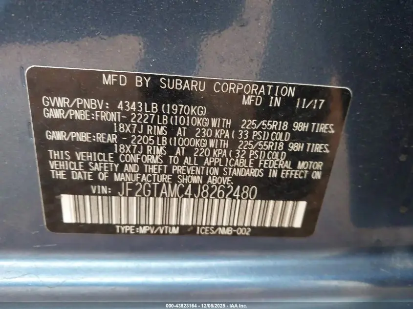 2018 SUBARU CROSSTREK 2.0I LIMITED