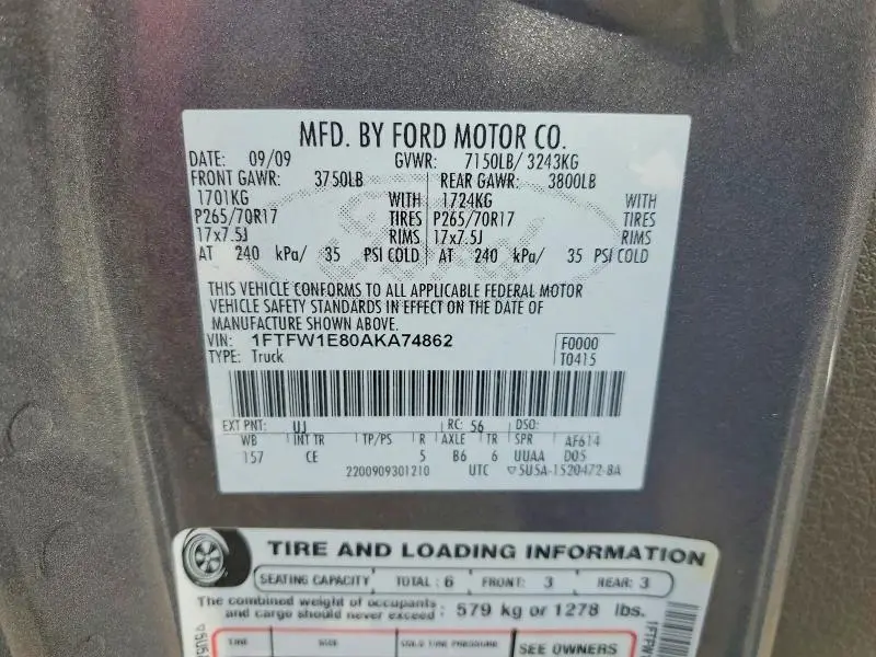 2010 FORD F150 SUPERCREW  
