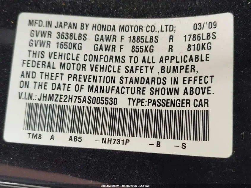 2010 HONDA INSIGHT EX