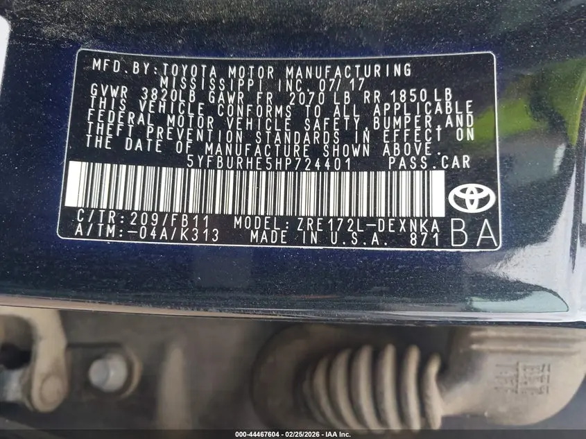 2017 TOYOTA COROLLA LE