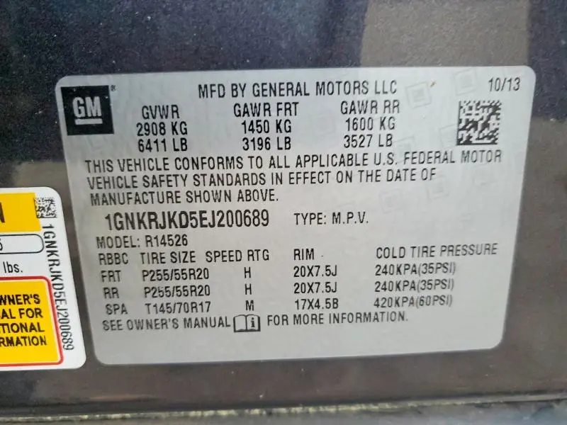 2014 CHEVROLET TRAVERSE LTZ  