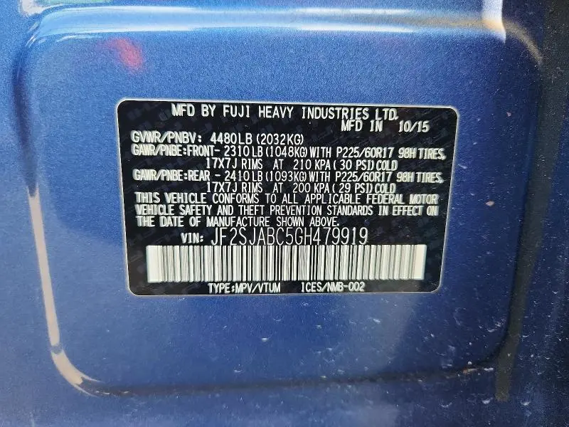 2016 SUBARU FORESTER 2.5I  