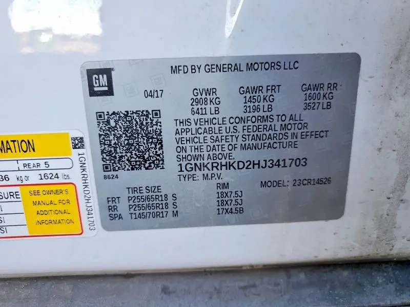 2017 CHEVROLET TRAVERSE LT  