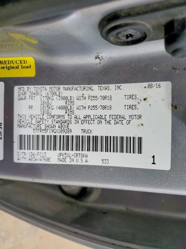 2016 TOYOTA TUNDRA SR5  