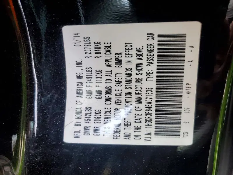 2014 HONDA ACCORD EXL  