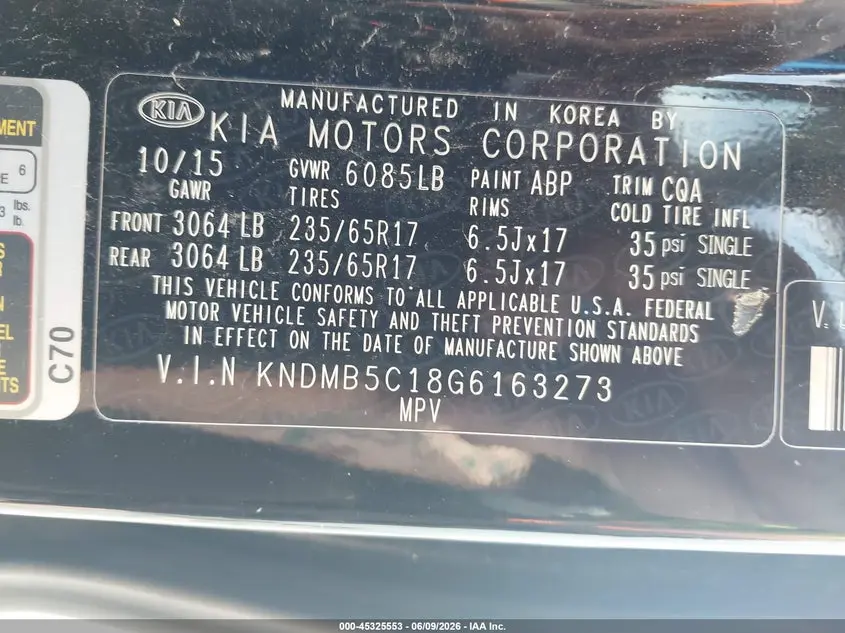 2016 KIA SEDONA LX