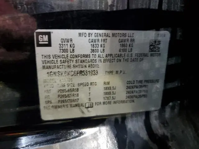 2015 CHEVROLET TAHOE K1500 LT  