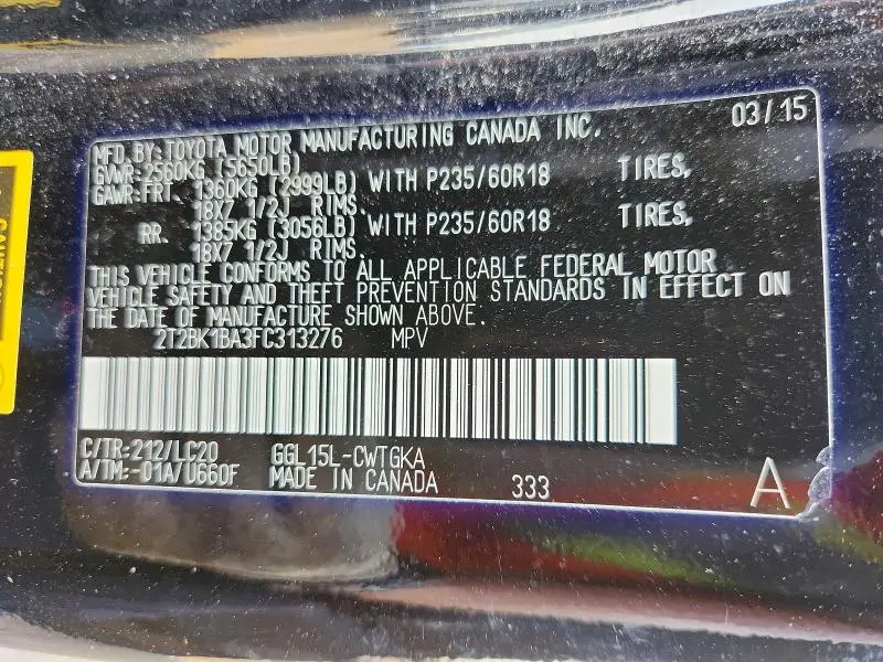 2015 LEXUS RX 350 BASE  