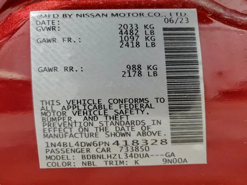 2023 NISSAN ALTIMA SV  