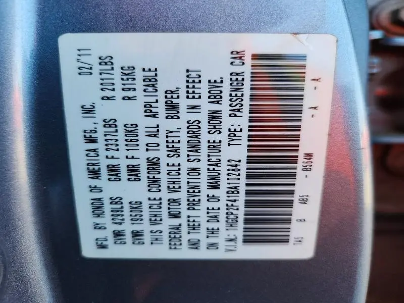 2011 HONDA ACCORD LXP  