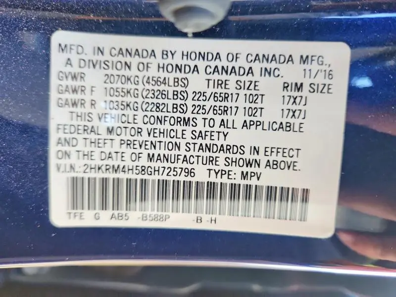 2016 HONDA CR-V EX  