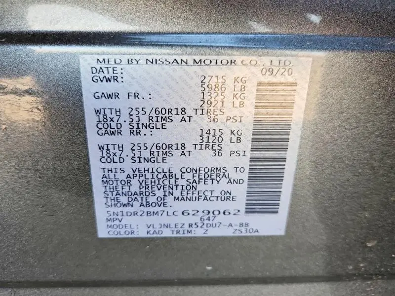 2020 NISSAN PATHFINDER SV  