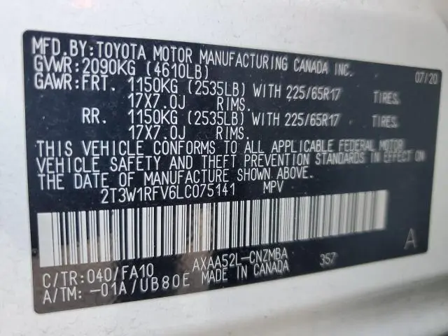 2020 TOYOTA RAV4 XLE  