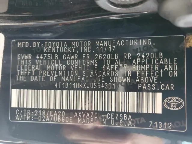 2018 TOYOTA CAMRY L  
