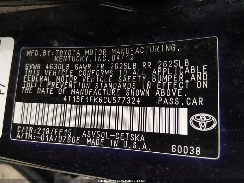 2012 TOYOTA CAMRY SE