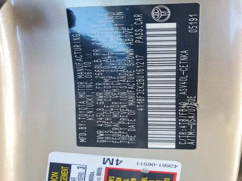 2011 TOYOTA CAMRY BASE  