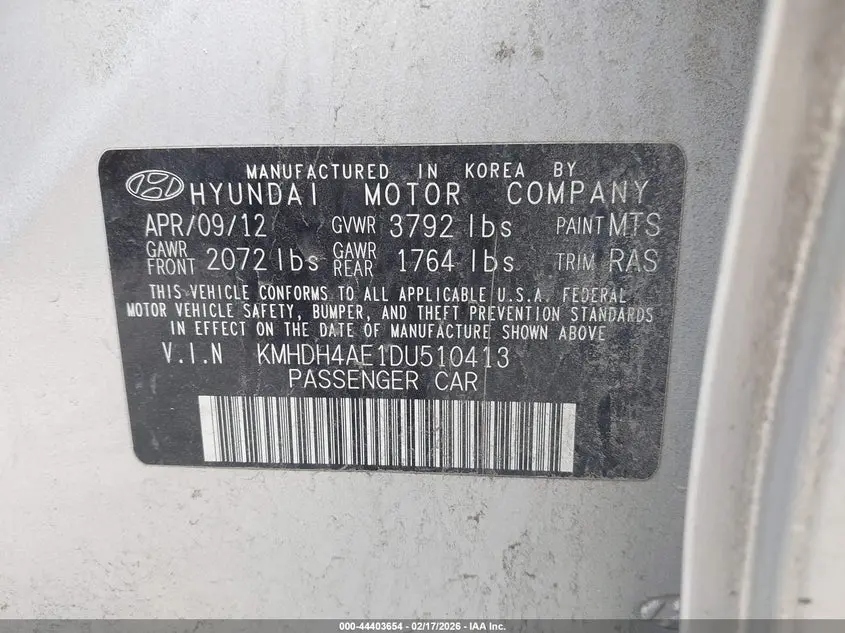 2013 HYUNDAI ELANTRA LIMITED