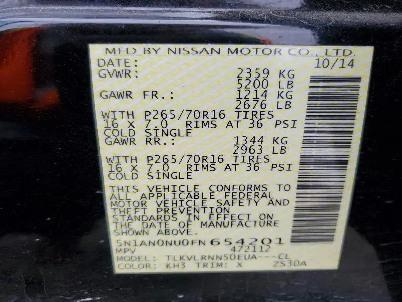 2015 NISSAN XTERRA S  
