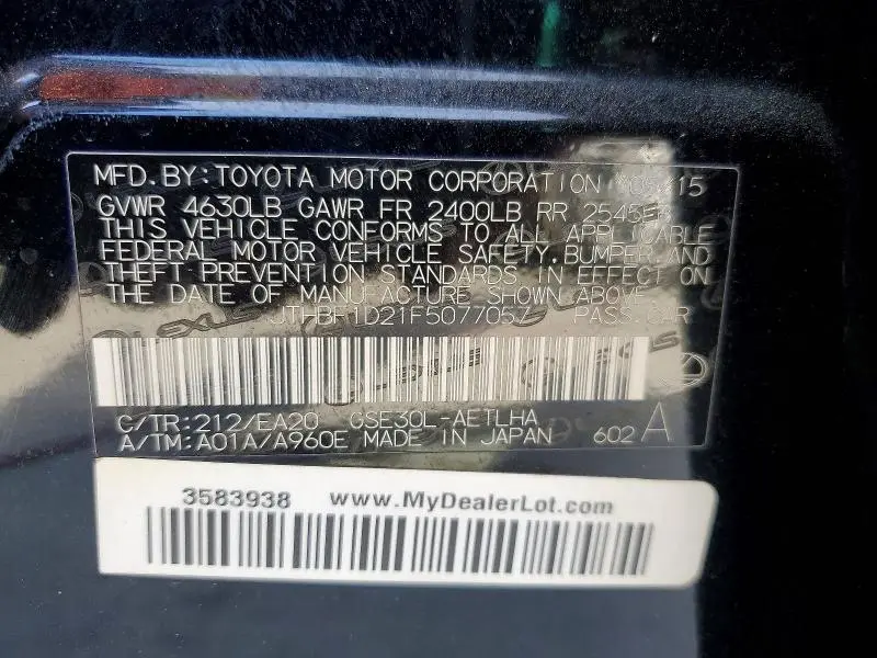 2015 LEXUS IS 250 BASE  