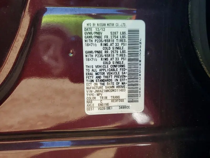 2013 NISSAN MURANO S/SL/LE  