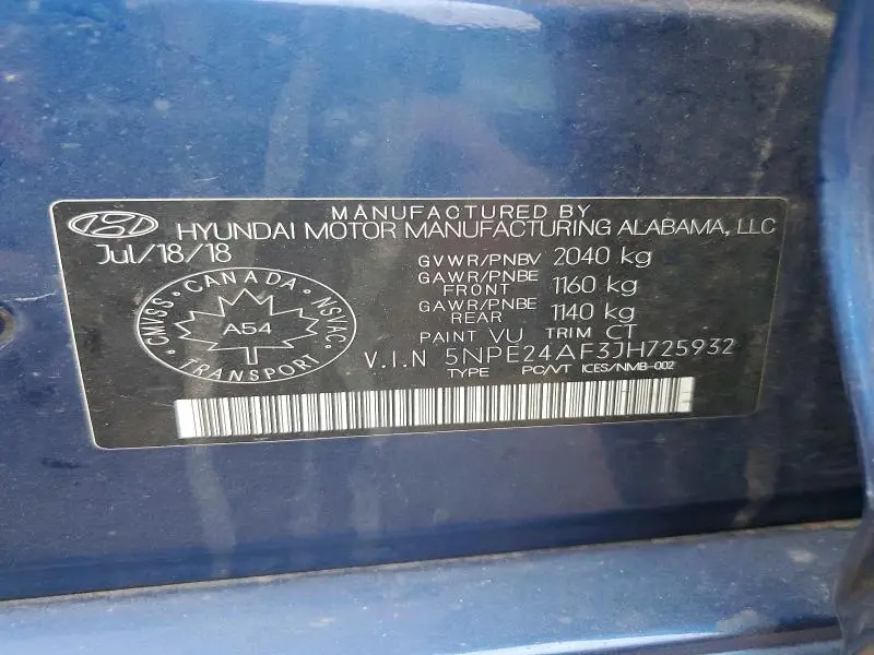 2018 HYUNDAI SONATA SE  