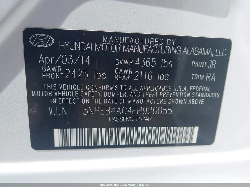 2014 HYUNDAI SONATA GLS