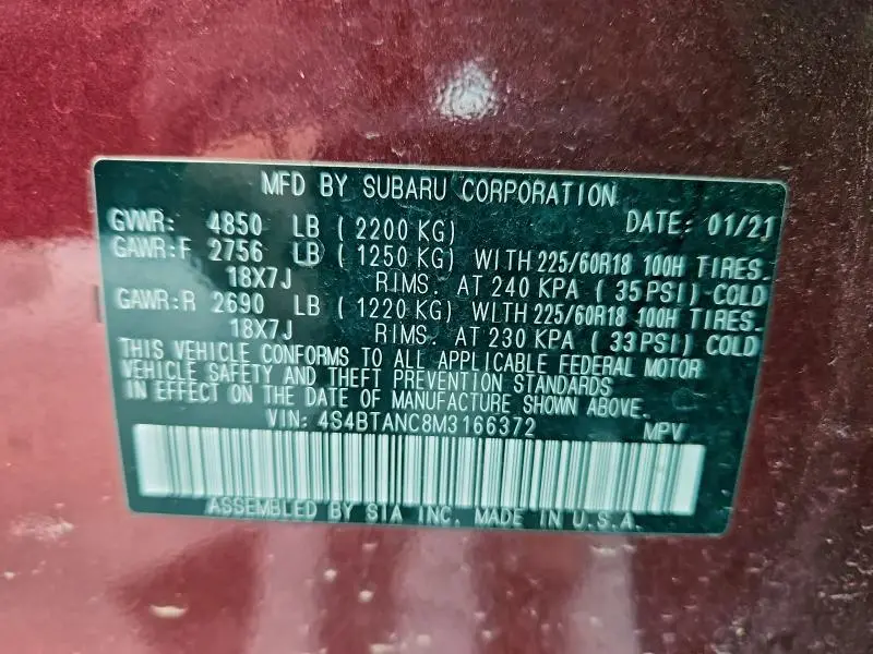 2021 SUBARU OUTBACK LIMITED  